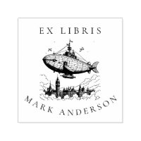 Steampunk Airship Bookplate Stamp
