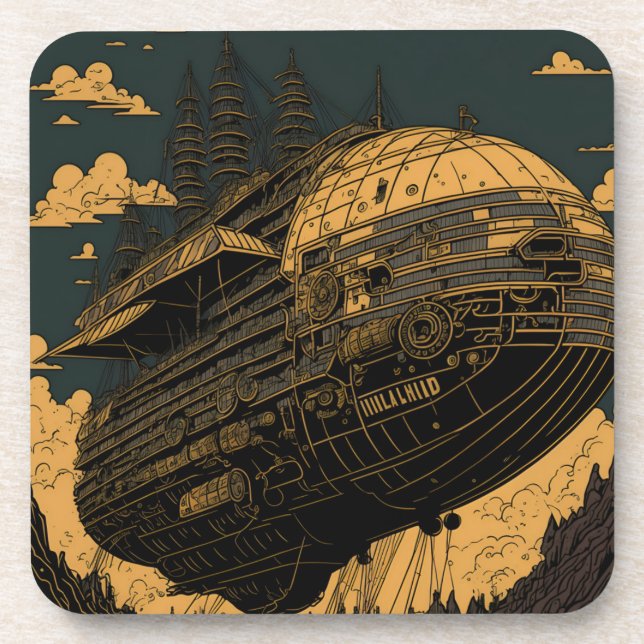 Steampunk Airship Coaster - Vintage Elegance (Front)