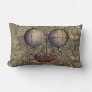 Steampunk Airship Dirigible Blimp & Cogs Lumbar Cushion