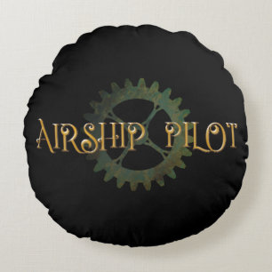 Steampunk Airship Pilot  Round Cushion