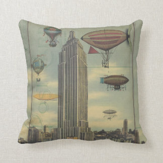 Steampunk Airships in the Sky over New York City Cushion