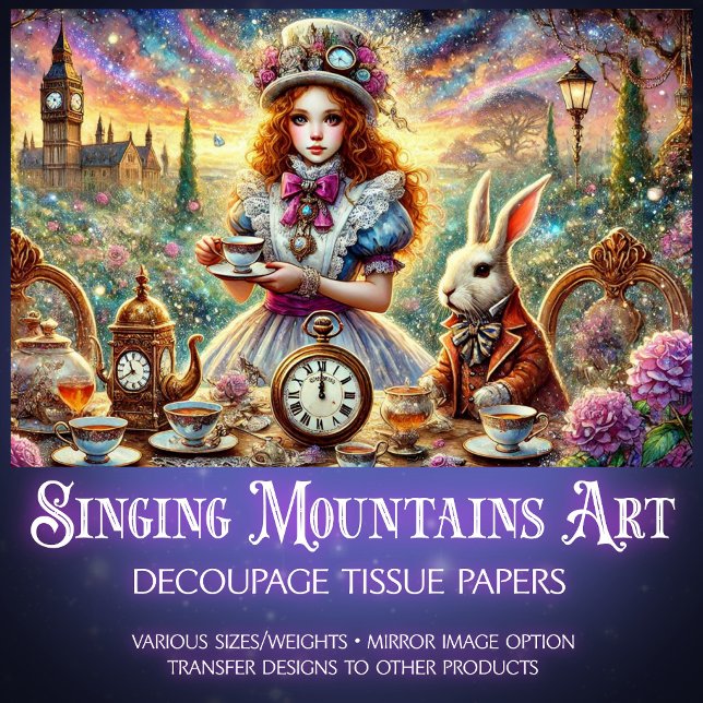 Steampunk Alice and White Rabbit Teatime Decoupage Tissue Paper (Creator Uploaded)