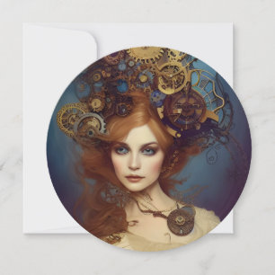 Steampunk Alice Fantasy Portrait Round Card