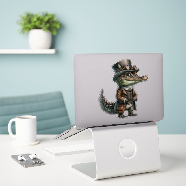 Steampunk Alligator Transparent Sticker (Laptop On Desk)