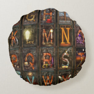 Steampunk - Alphabet - Complete Alphabet Round Cushion