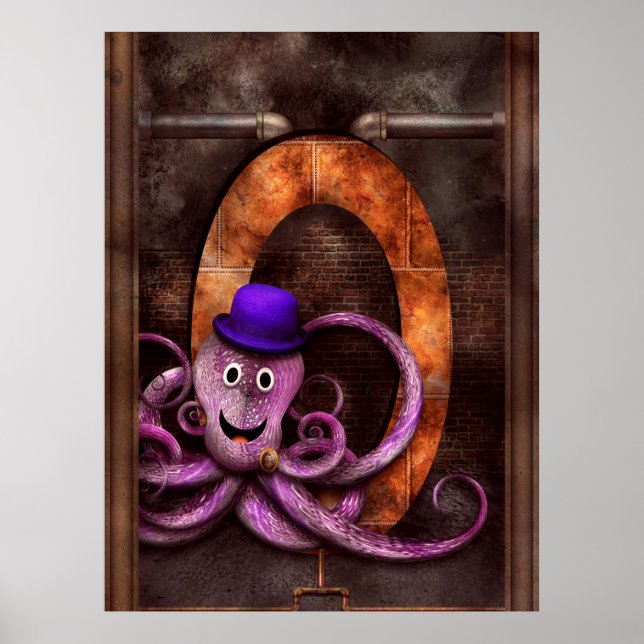 Steampunk - Alphabet - O is for Octopus Poster (Front)