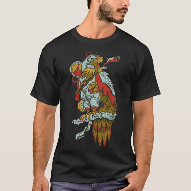Steampunk American Eagle Bird  Birder Fantasy Read T-Shirt (Front)