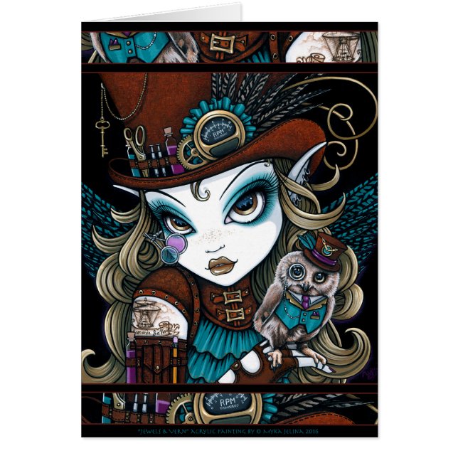 Steampunk Angel Owl Familiar Jewels Fairy Art (Front)