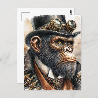 Steampunk Ape Watercolor Art Postcard
