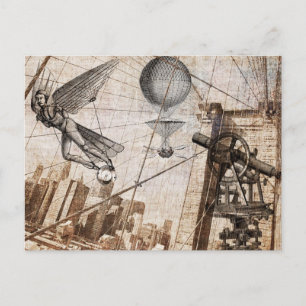 steampunk apparitions over the Brooklyn Bridge Postcard