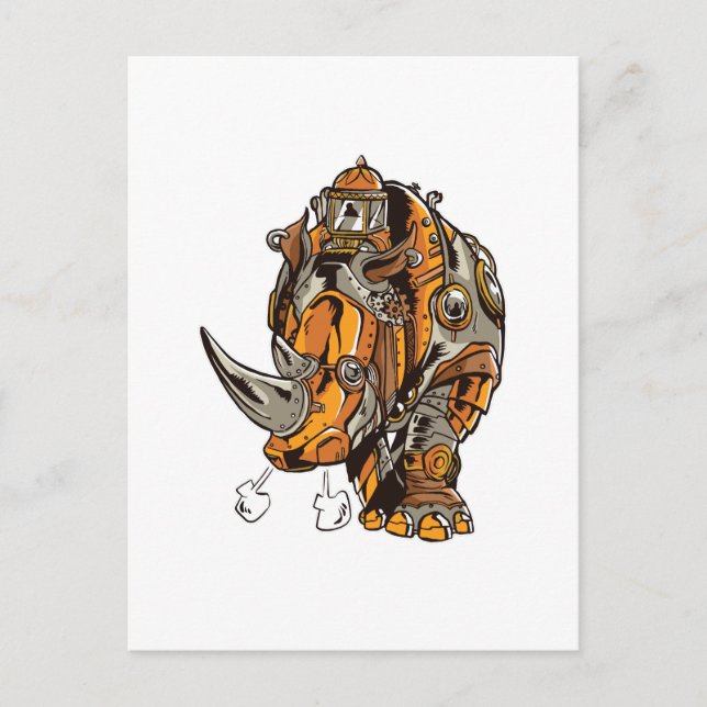 Steampunk Armour RHINO Mechanical Geek Chic Postcard (Front)