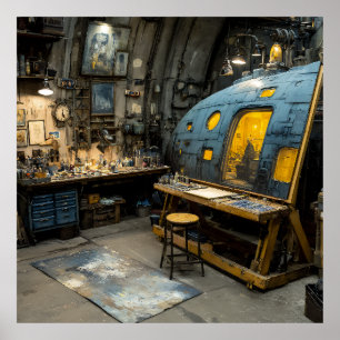 Steampunk Artist Submarine Studio Chaos Poster