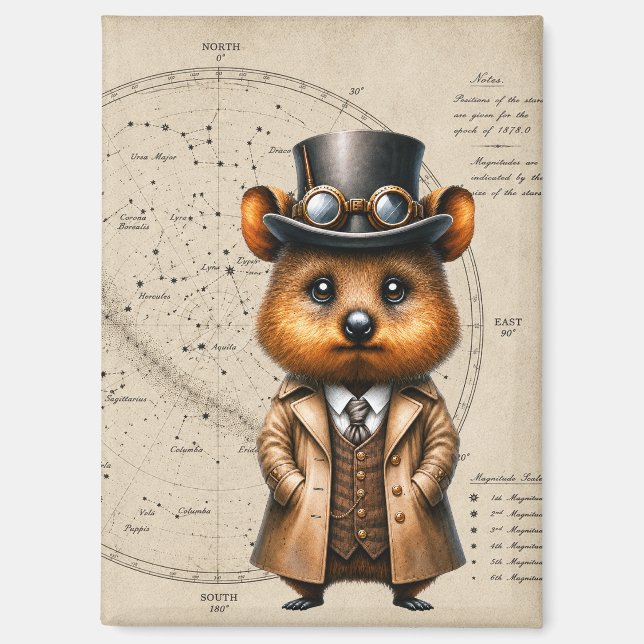Steampunk Astronomer Quokka w/ Constellation Map Magnet (Front)