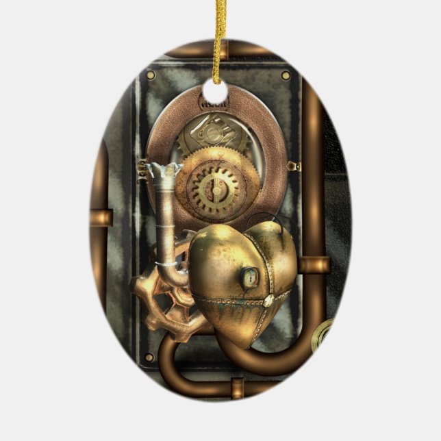 Steampunk At Heart Personalised Ceramic Tree Decoration (Front)