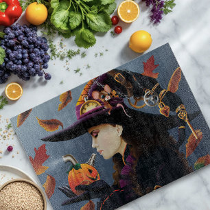 Steampunk Autumn Witch Pumpkin Clockwork Hat Cutting Board