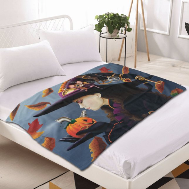 Steampunk Autumn Witch Pumpkin Clockwork Hat Fleece Blanket (Creator Uploaded)
