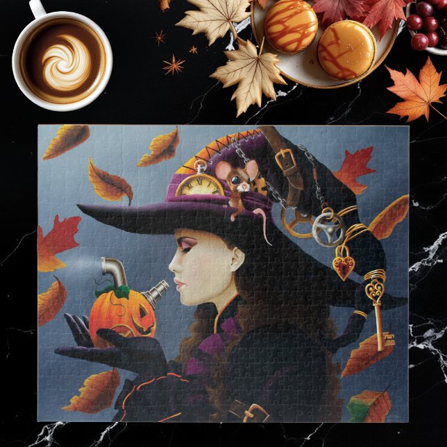 Steampunk Autumn Witch Pumpkin Clockwork Hat Jigsaw Puzzle (Creator Uploaded)