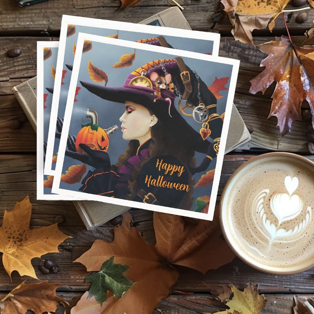 Steampunk Autumn Witch Pumpkin Clockwork Hat Napkin (Creator Uploaded)