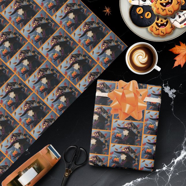 Steampunk Autumn Witch Pumpkin Clockwork Hat Wrapping Paper (Creator Uploaded)