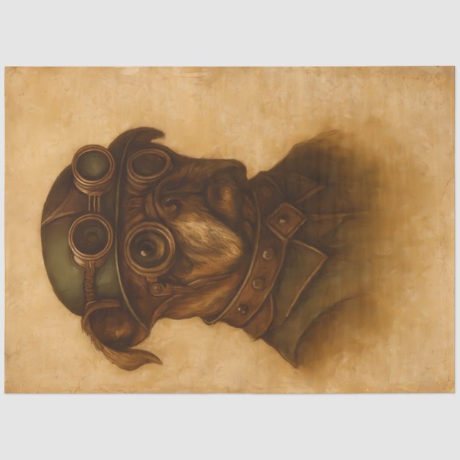 Steampunk Aviator Pug Decoupage Tissue Paper (Front)
