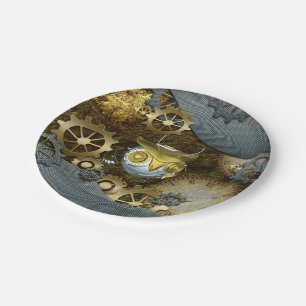 Steampunk, awesome   mechanical owl paper plate