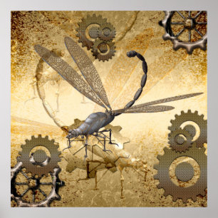 Steampunk, awesome steam dragonflies poster