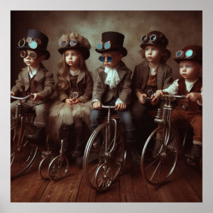 Steampunk Babies Bicycle Gang 04 V2 Poster