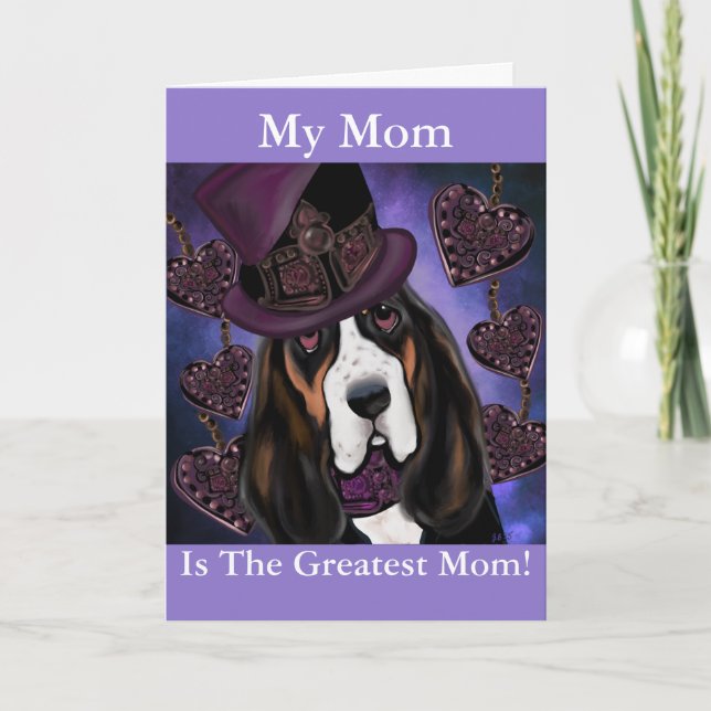 STEAMPUNK Basset Hound Holiday Card (Front)