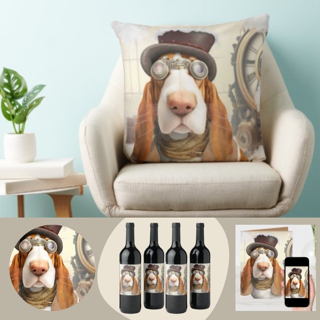 Steampunk Basset Hound Wine Label (Creator Uploaded)