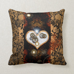 Steampunk, beautiful heart with gears and clocks cushion