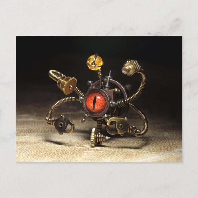 Steampunk Beholder Robot Postcard (Front)