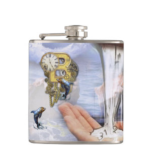 Steampunk Birthday letter B Hip Flask