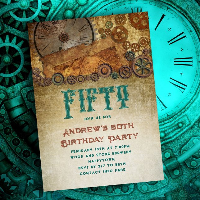 Steampunk Birthday Party Old Paper Gears Invitation (Creator Uploaded)