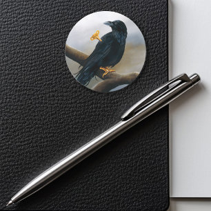 Steampunk Black Raven Wind-Up Key Mechanical Classic Round Sticker