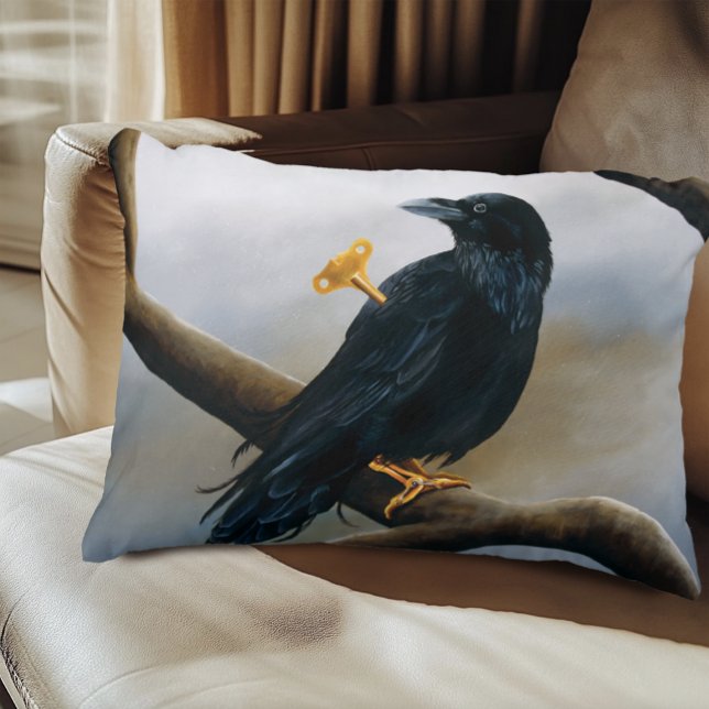 Steampunk Black Raven Wind-Up Key Mechanical Decorative Cushion (Creator Uploaded)