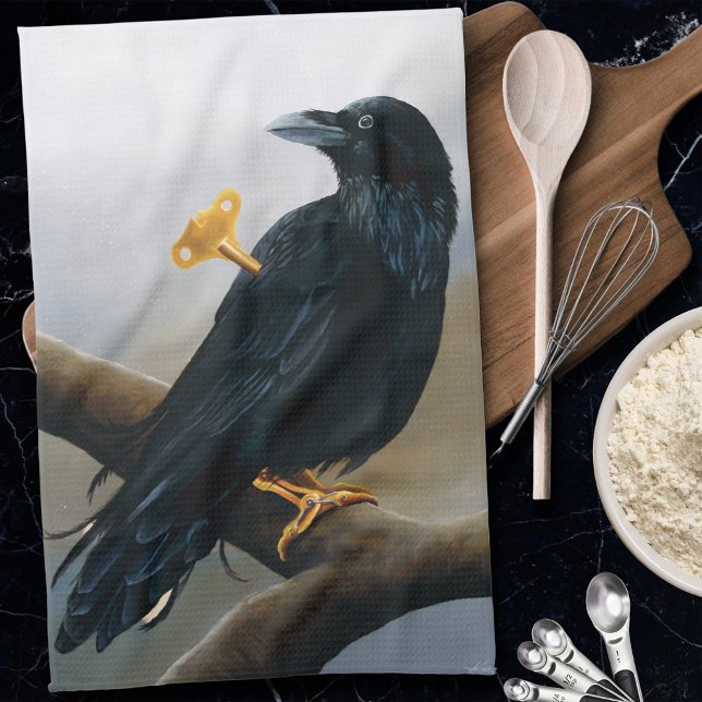 Steampunk Black Raven Wind-Up Key Mechanical Tea Towel (Creator Uploaded)