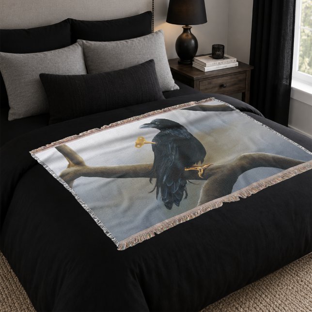 Steampunk Black Raven Wind-Up Key Mechanical Throw Blanket (Creator Uploaded)