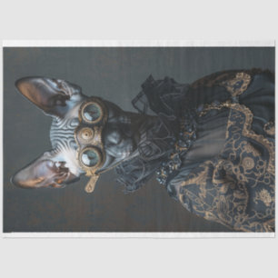 Steampunk Black Sphynx Cat Decoupage  Tissue Paper