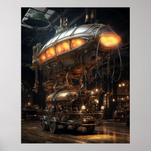 Steampunk Blimp Retro Futuristic Poster