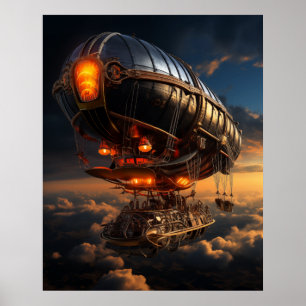 Steampunk Blimp Retro Futuristic Poster