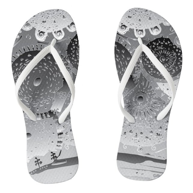 Steampunk blk&wht Mandalas Flip Flops (Footbed)