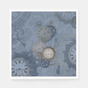 Steampunk blue vintage print napkin