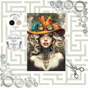 Steampunk Bohemian Style Lady Decoupage Tissue Paper