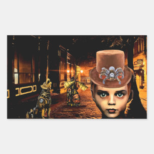 Steampunk Boy And Robot Dog Rectangular Sticker