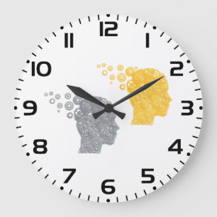 Steampunk Brain Power Cogwheel Heads Large Clock