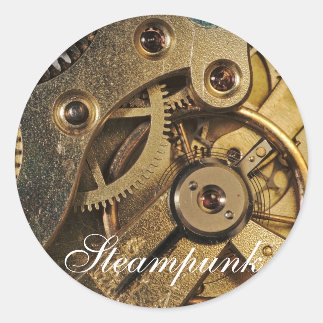 Steampunk: Brass Hearted. Watch Mechanism Classic Round Sticker (Front)
