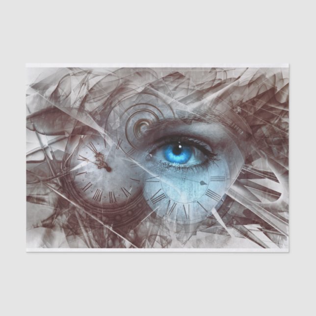 Steampunk Bright Blue Eye and Clocks Tissue Paper (Front)