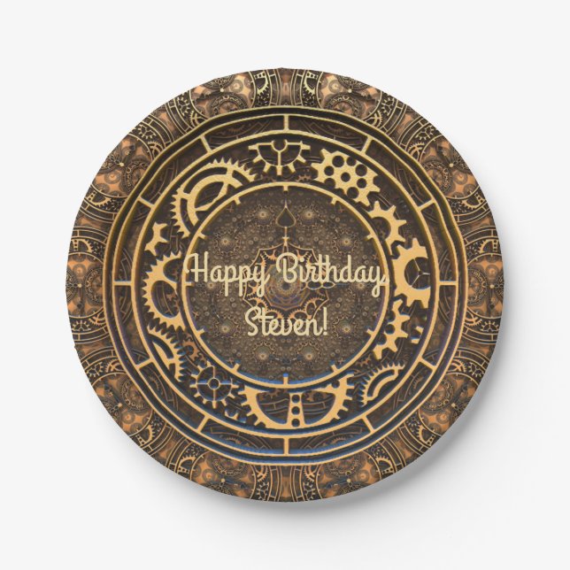 Steampunk Bronze Gears Filigree  Paper Plate (Front)