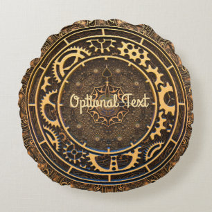 Steampunk Bronze Gears Filigree   Round Cushion