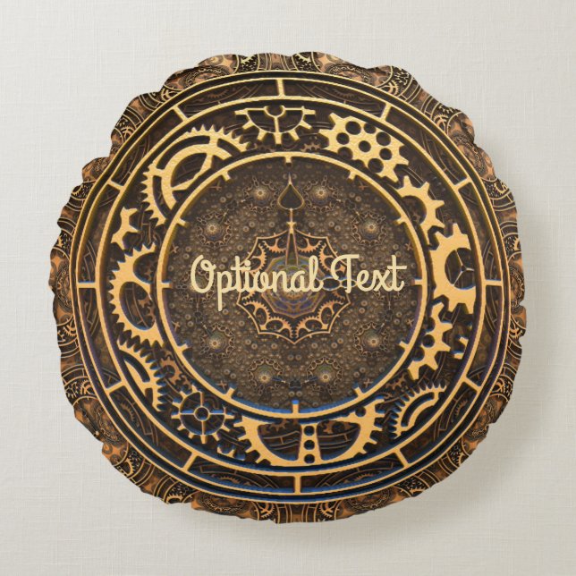 Steampunk Bronze Gears Filigree   Round Cushion (Front)